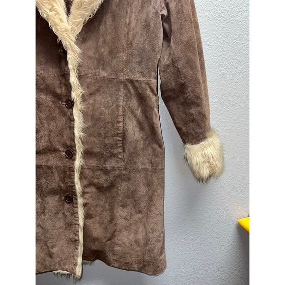 Womens Wilsons Leather Maxima Coat Brown Suede Penny Lane Faux Trim Medium - Picture 4 of 11